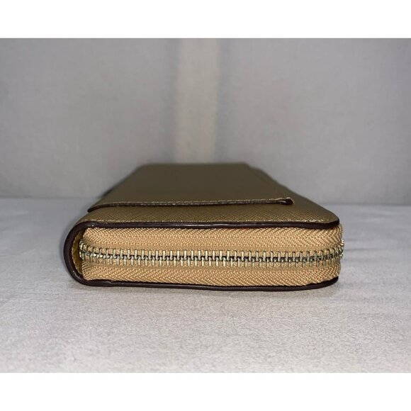 Coach Crossgrain Leather Zip Around Wallet Front Pocket Gold - Picture 6 of 12